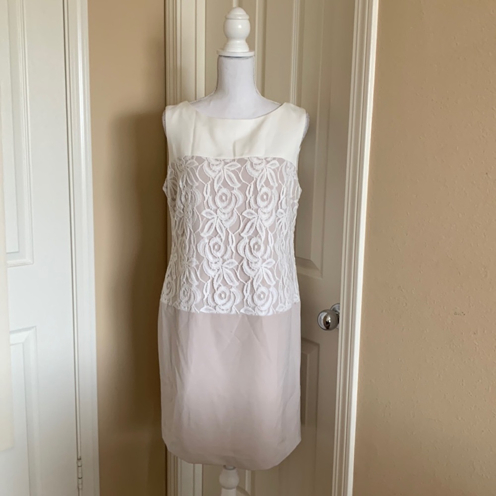 Studio one dress size 12. Lace body. Beige and white color. Preowned.